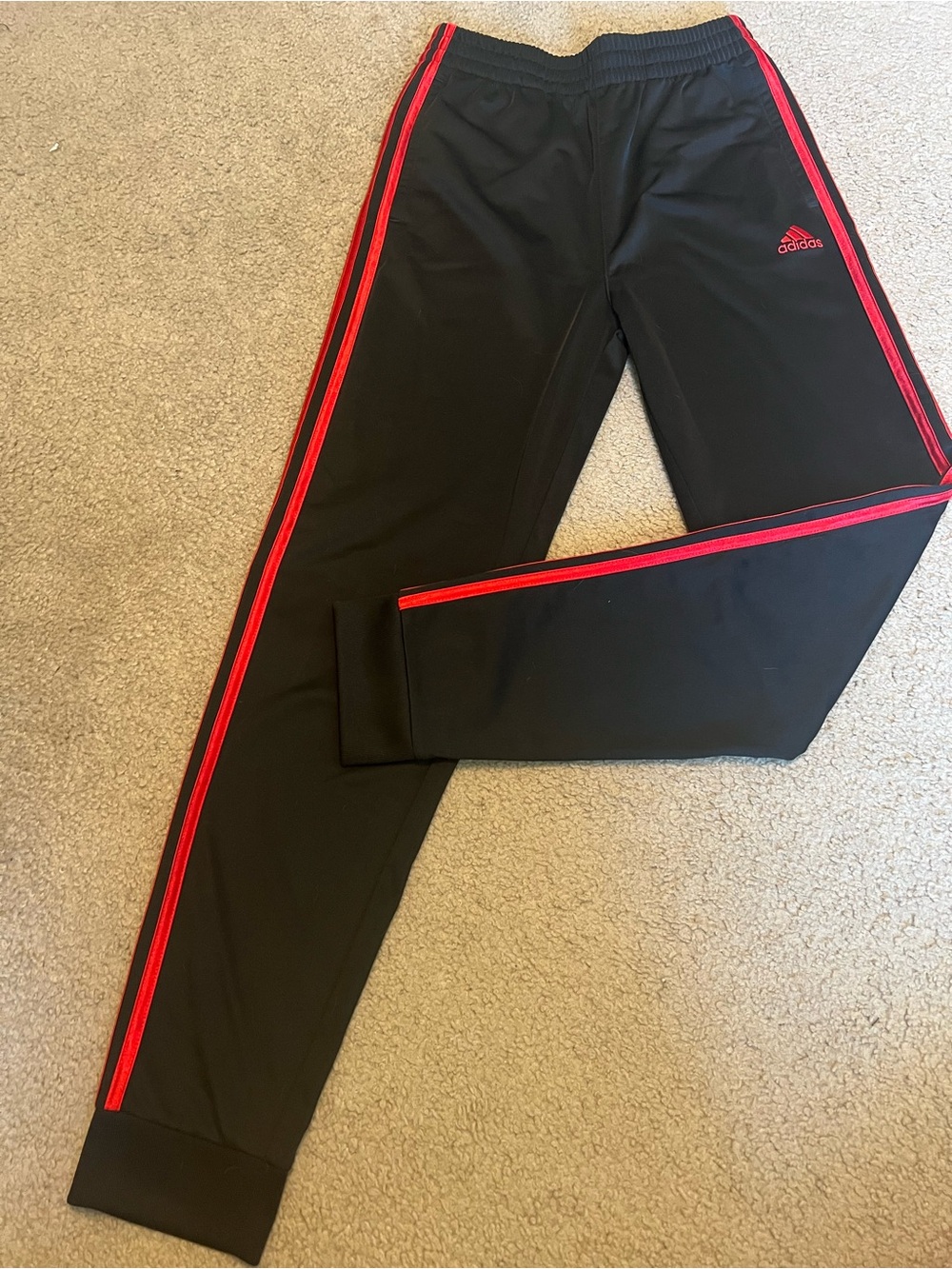 adidas Black Sweatpants with Red Side Stripes Size 14/16